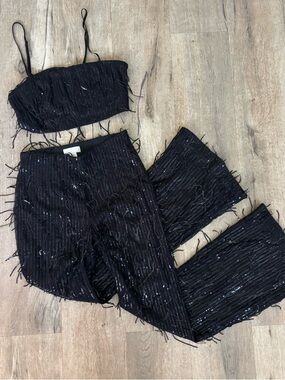 H&M Black Sequin Pants and Cropped Tank Set